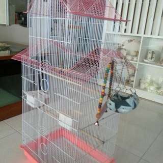 USED TALL BIRD CAGE ...PINK COLOUR