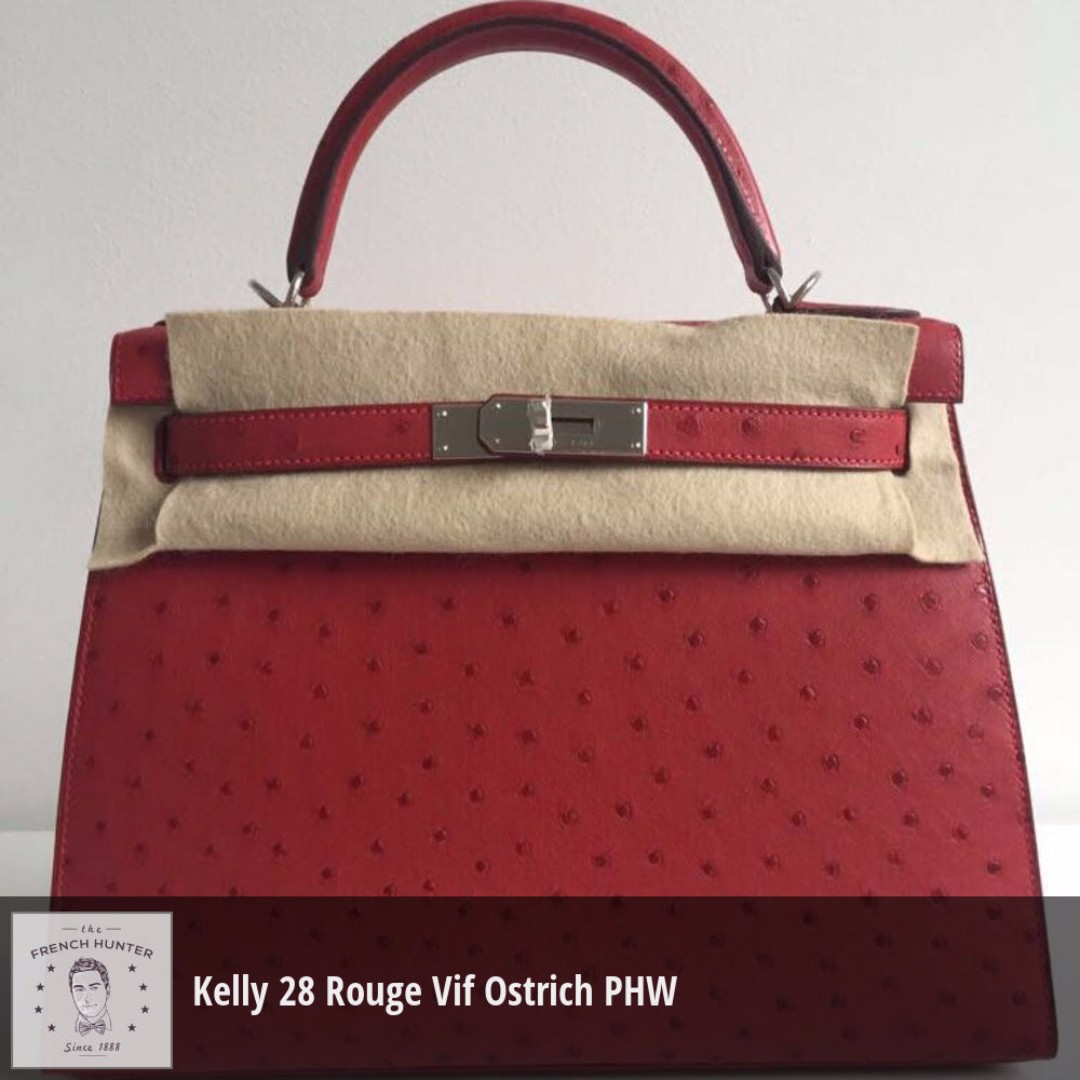Hermès Kelly 28 Sellier Rouge Vif Ostrich with Palladium Hardware - 20