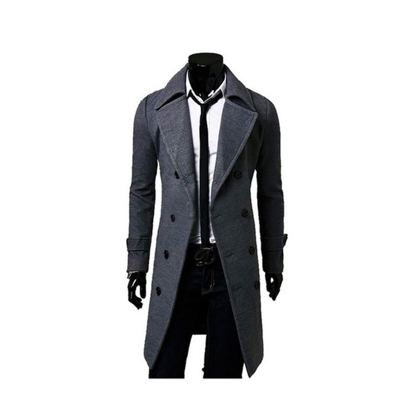 Mens Europe Slim Fit Trench Coat Winter Long Jacket Overcoat (Dark Gray ...