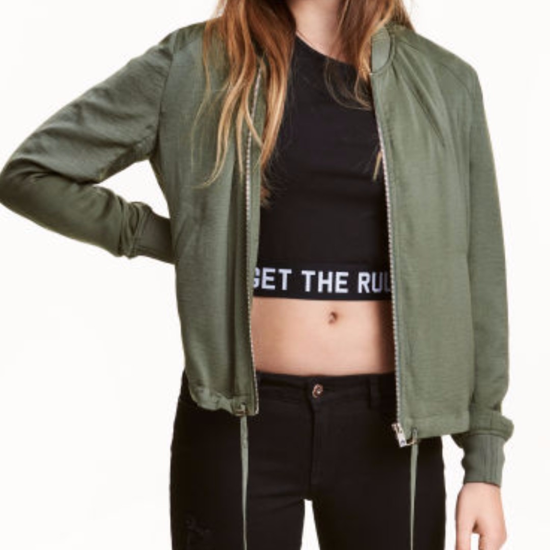 H M Khaki Green Er Jacket Women S Fashion Clothes Outerwear Photo