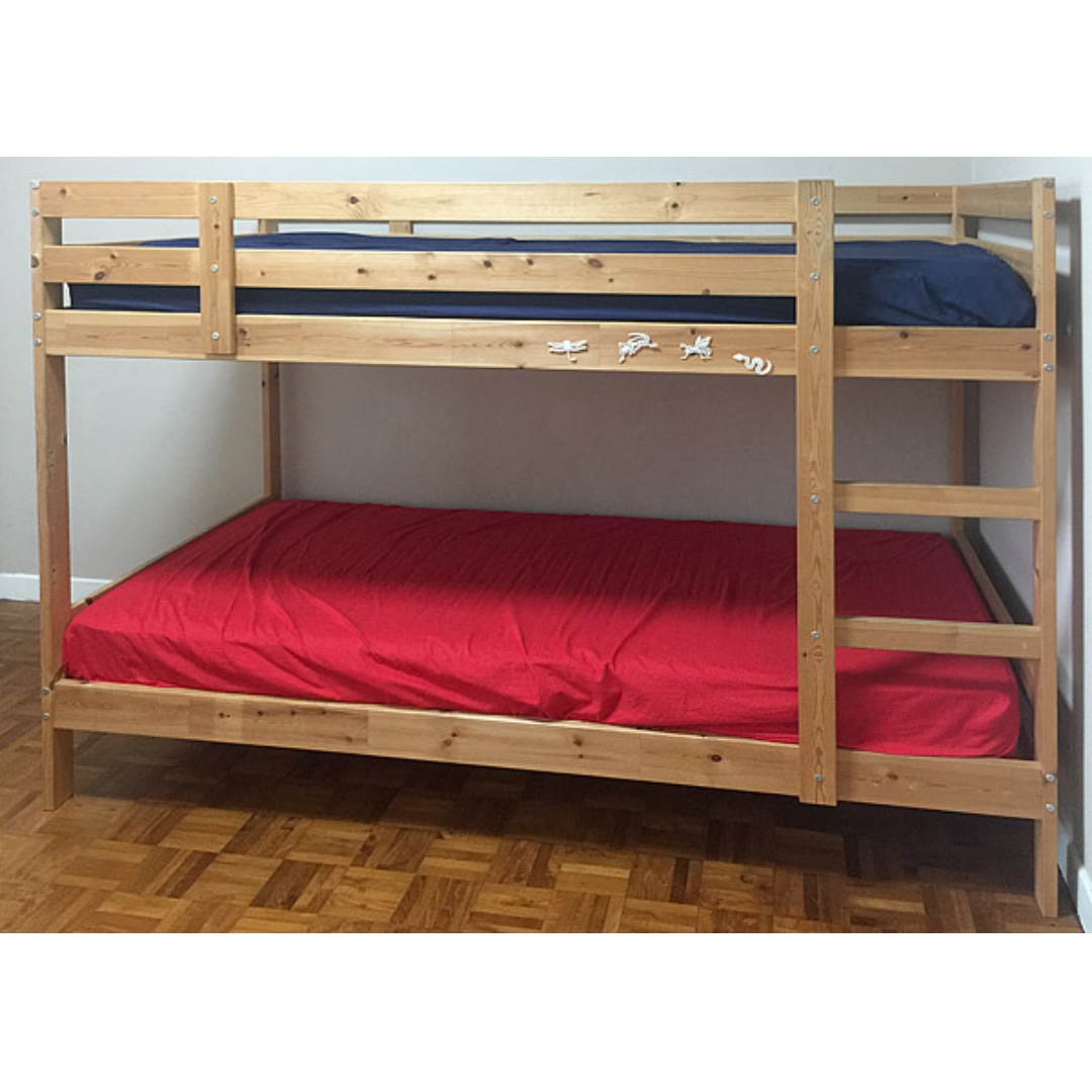 Ikea Bunk Bed Pine Wood with Mattresses, Furniture & Home Living