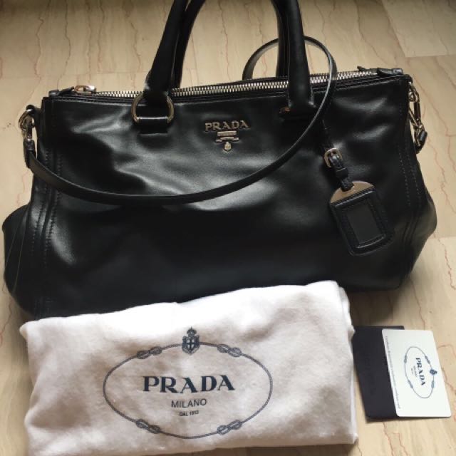 Prada BN2324 Soft Calf Nero Shopping Tote Handbag/Cross Shoulder ...