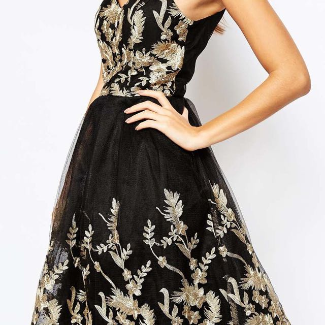 Chi chi black best sale and gold dress