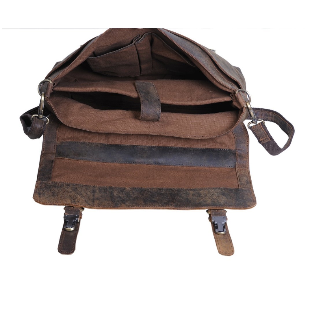 Komalc 15 inch retro buffalo hunter shop leather laptop messenger bag