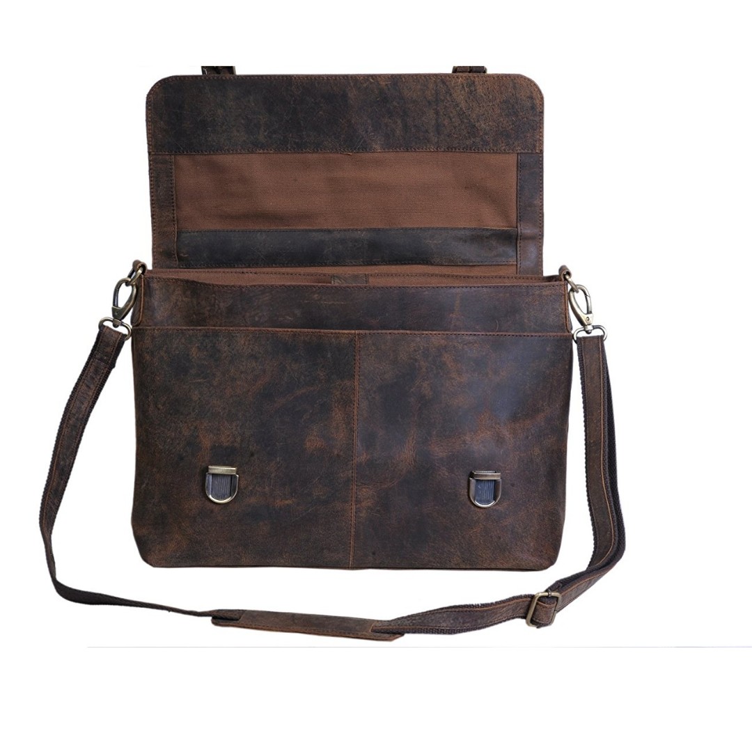 komalc 15 inch retro buffalo hunter leather laptop messenger bag office briefcase college bag