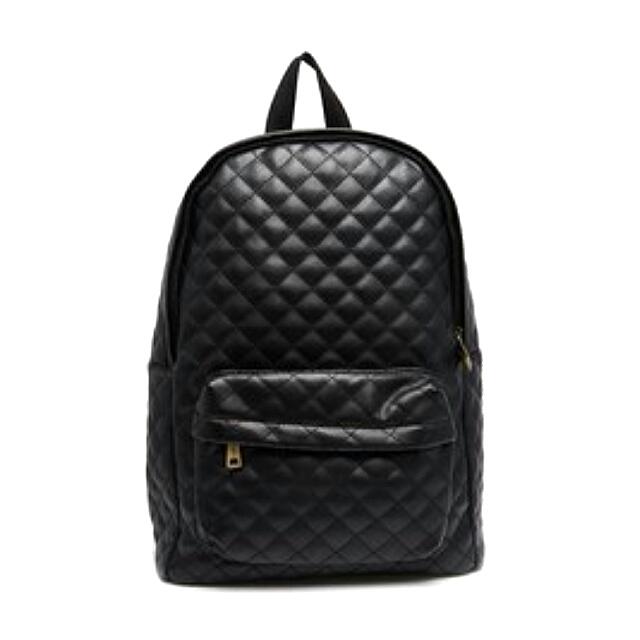 Pull Bear Black Leather Quilted Bag Backpack