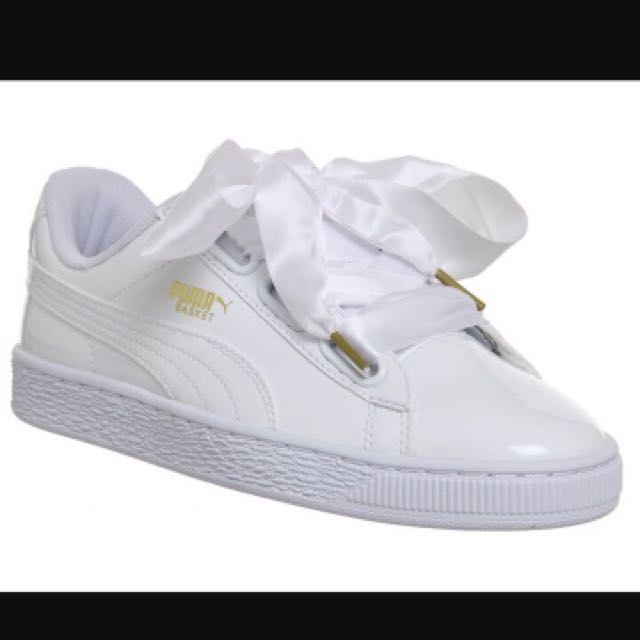 Wn's Patent Puma Heart Basket New White Authentic Puma Brand QCrdsth