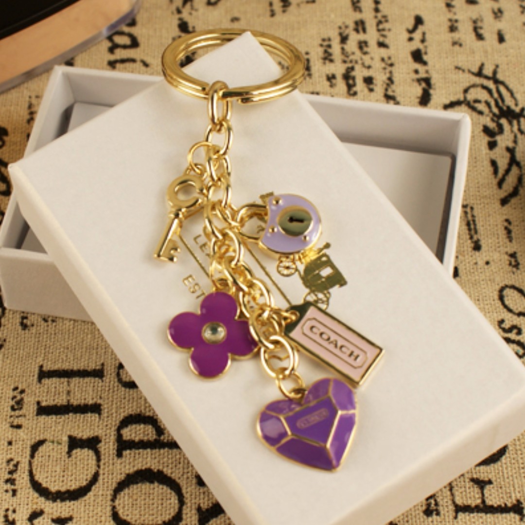 Instock Coach Keychain Key Ring Bag Charm Gold Purple