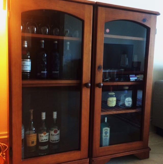 Liquor Cabinet Storage Cupboard Furniture Shelves Drawers On