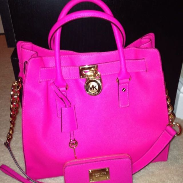 Michael Kors Hot Pink Tote, Luxury, Bags & Wallets on Carousell