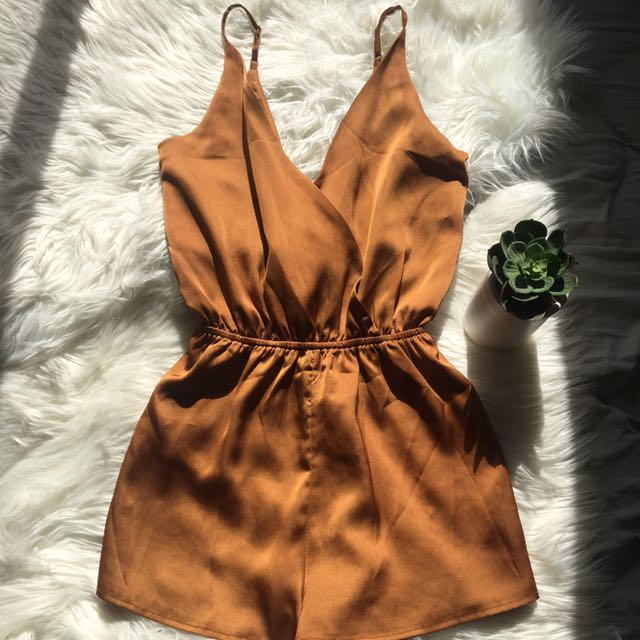 orange satin playsuit