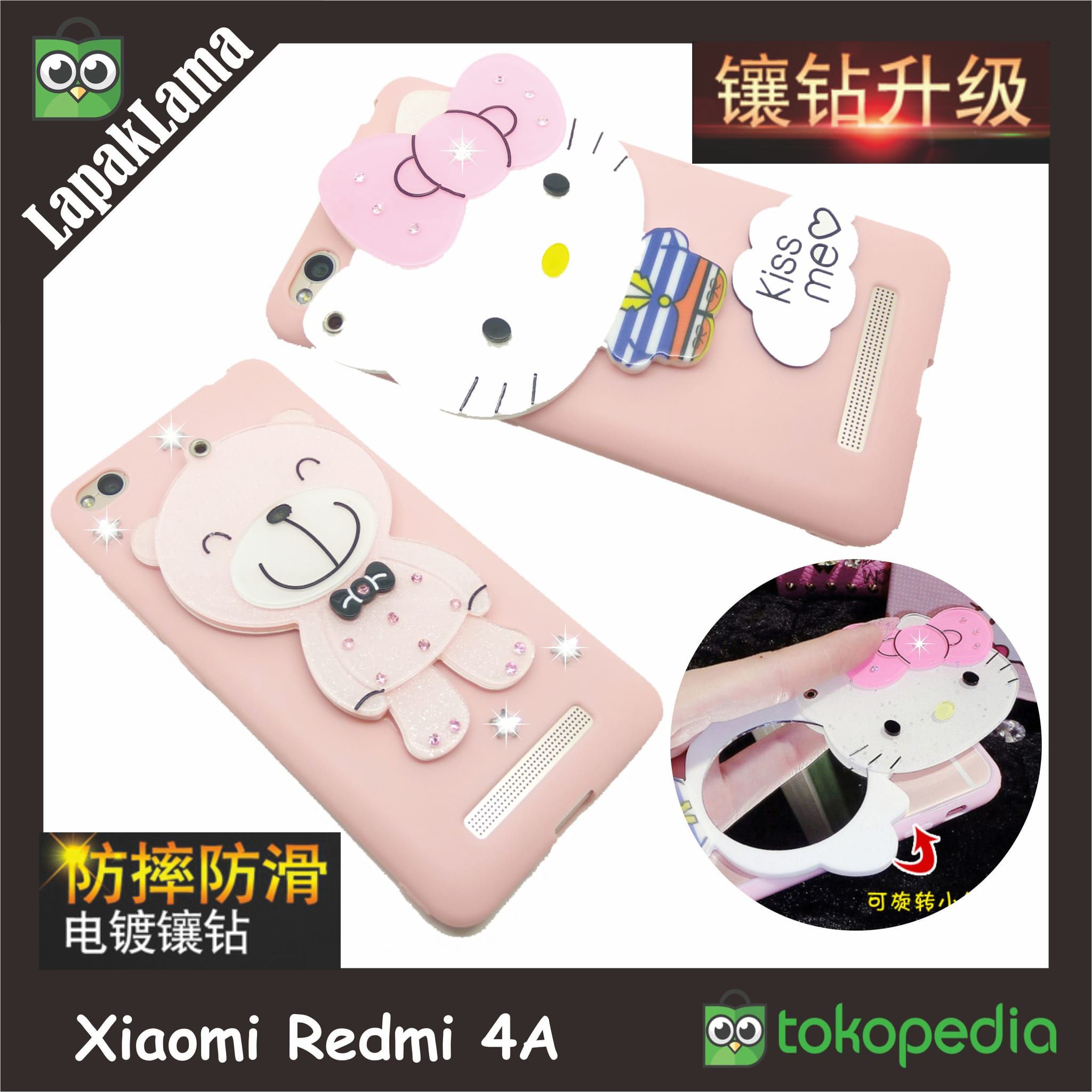 Softcase 4d Mirror Cartoon Hello Kitty Teddy Bear Xiaomi