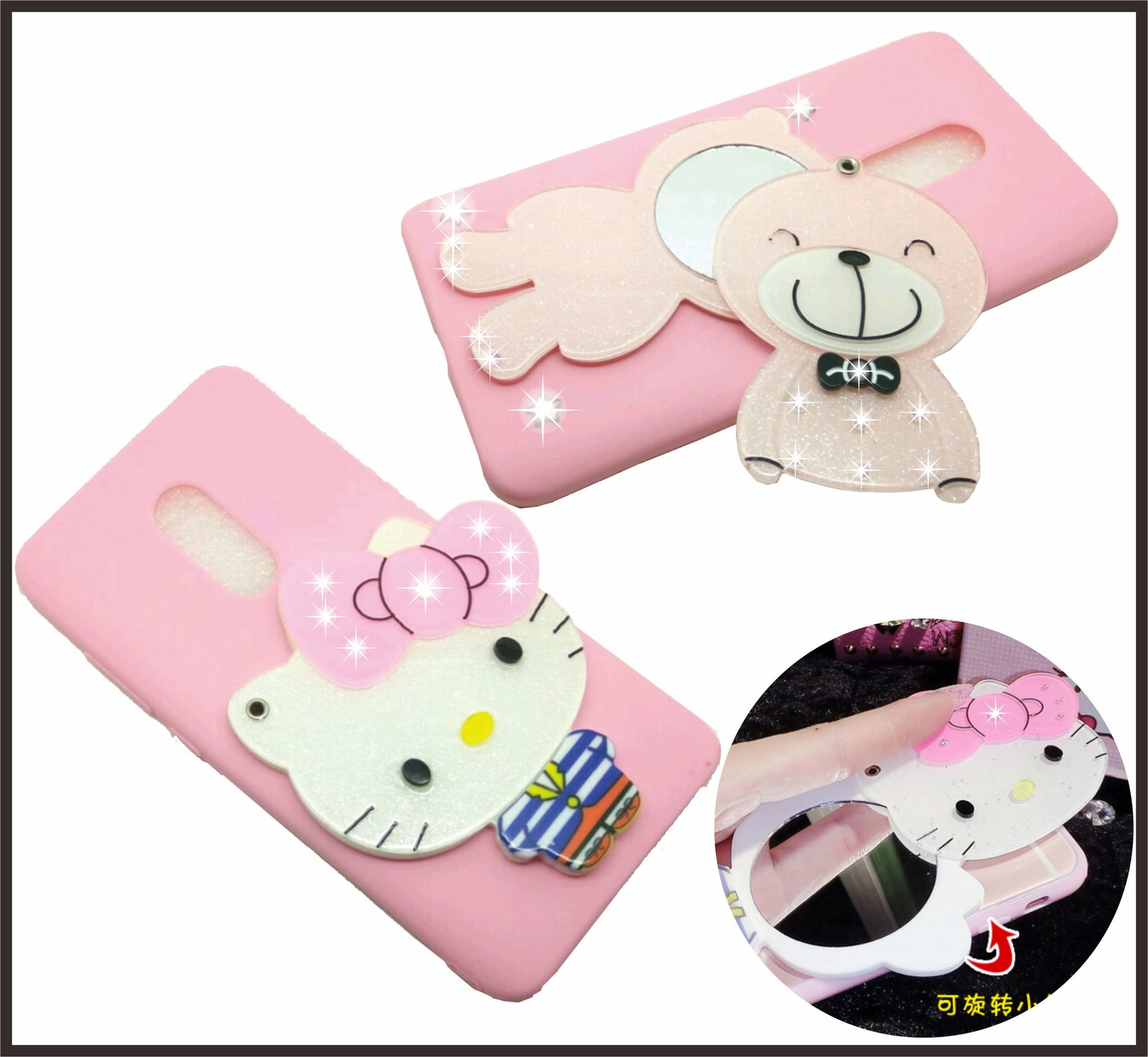 Softcase 4d Mirror Cartoon Hello Kitty Teddy Bear Xiaomi