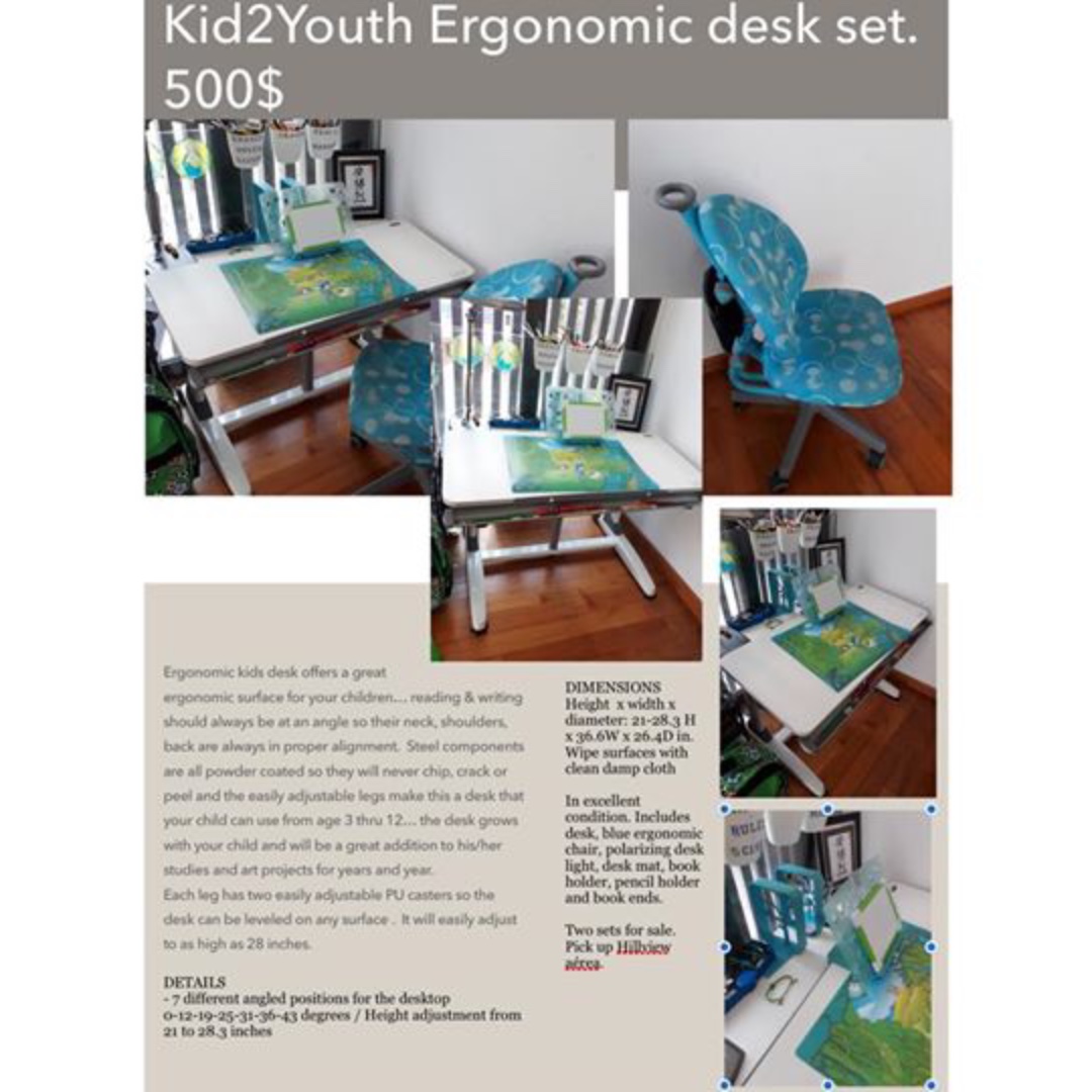 Kid2youth Ergonomic Kids Desk And Chair Furniture Tables