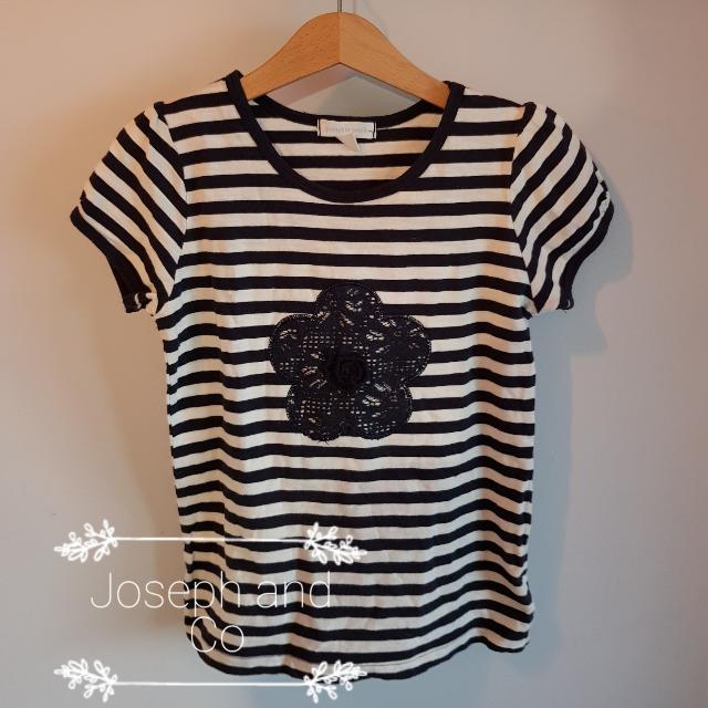 Pumpkin Patch Navy And White Stripped T Shirt With Flower Decal