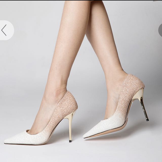 white and gold pumps