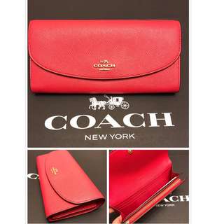 【美國Outlet正品】Coach F54009 紅色經典長夾 （附購買證明）