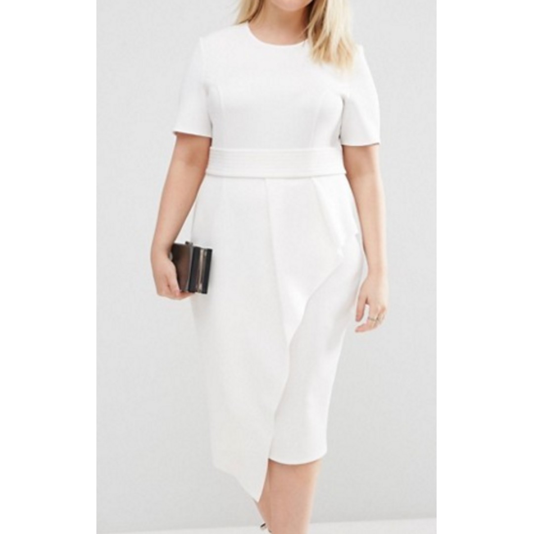 ASOS CURVE Waterfall Belt Midi Pencil Dress White AU 26 Women s Fashion Clothes on Carousell