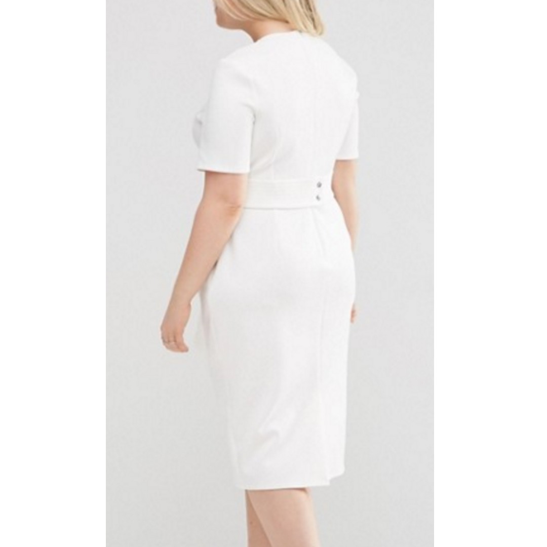 ASOS CURVE Waterfall Belt Midi Pencil Dress White AU 26 Women s Fashion Clothes on Carousell