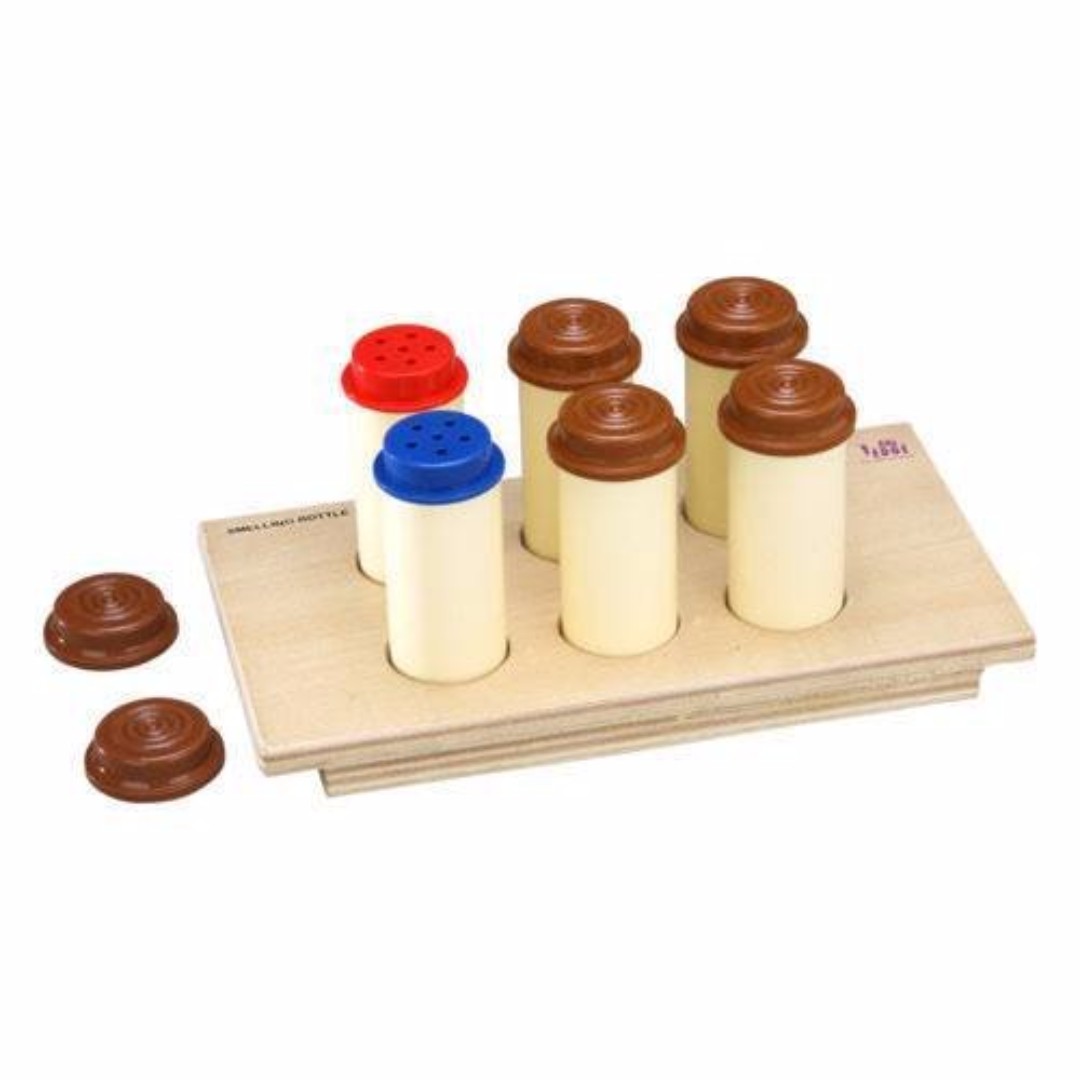 SMELLING BOTTLES PLASTIC WITH WOOD BASE, Babies & Kids, Baby Nursery