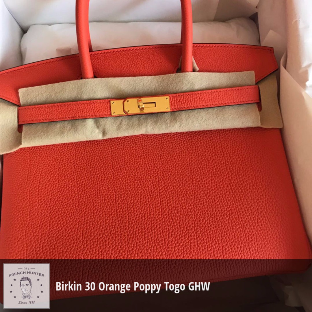 Hermes Orange Poppy Togo Birkin 30 GHW, myGemma, SG
