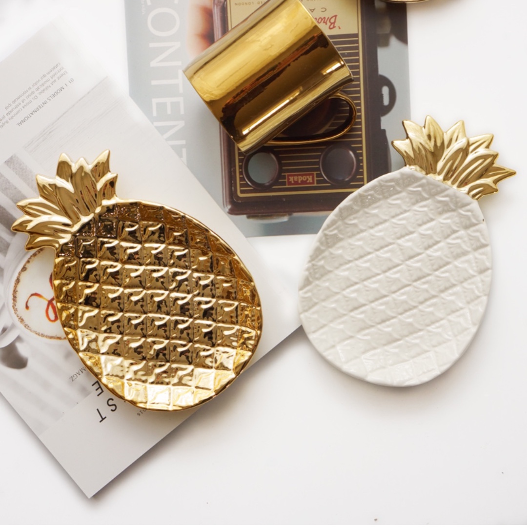 Gold White Ceramic Pineapple Plate Furniture Home Decor On