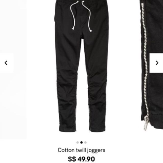 H M Cotton Twill Joggers Zipper Pants Men s Fashion Bottoms