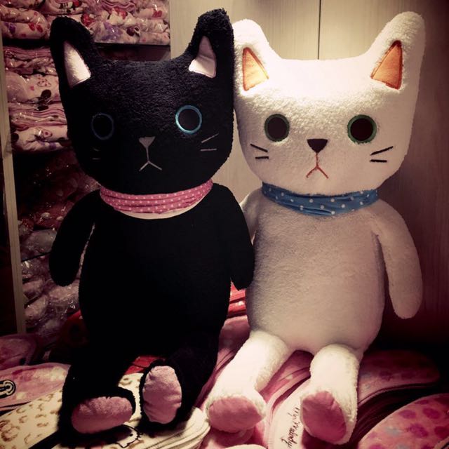 Japanese Cute Black And White Cat Couple Plush Doll Toy Cat Star