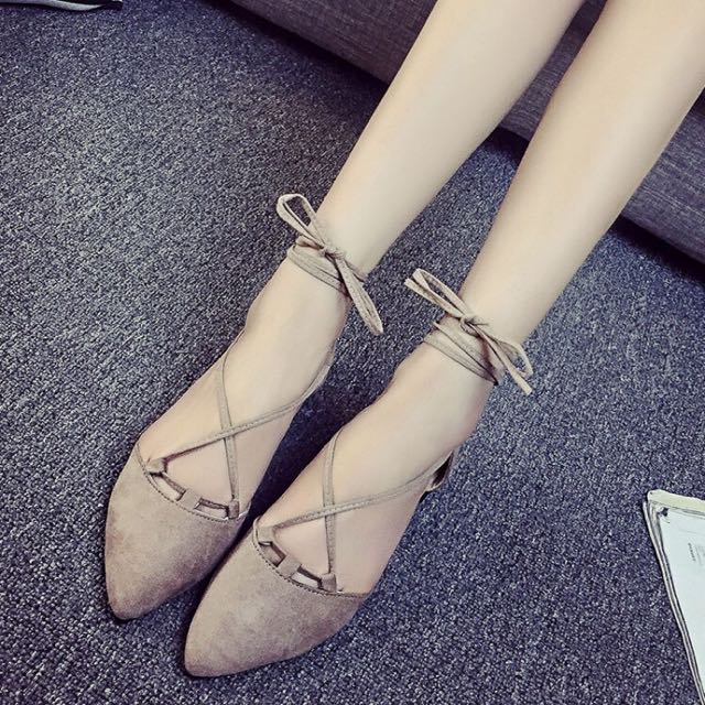 Lace up nude flats sale
