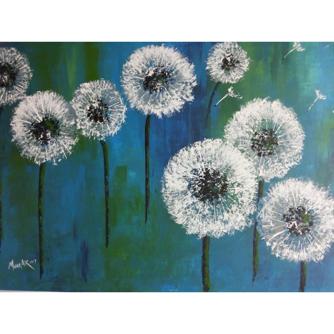 100 Acrylic Hand Painted Wall Art Canvas White Dandelion