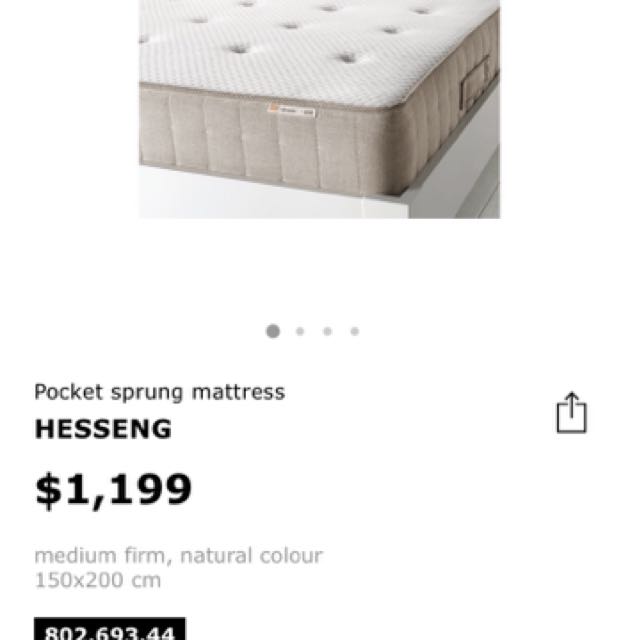 Ikea Hesseng Queen Mattress, Furniture & Home Living, Furniture, Bed