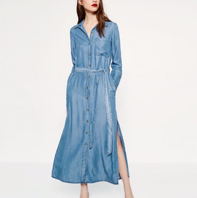 ZARA WOMAN LONG NAVY BLUE TRF DENIM DRESS Size M COTTON BLEND_5252/284 FW23  NWT | eBay
