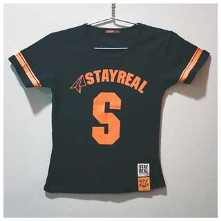 [StayReal Mayday 五月天] Ladies' baseball-striped sleeves T-shirt in Black/Orange
