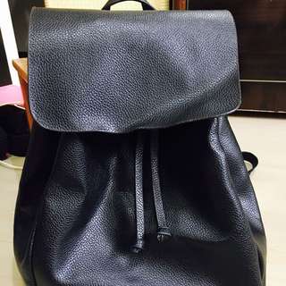 韓國truda Moda 黑色荔枝皮革後背包