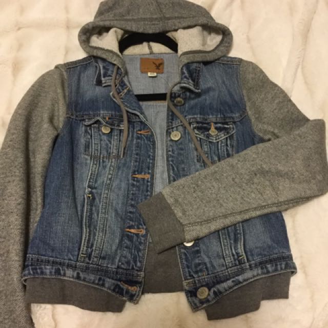 american eagle jean jacket hoodie
