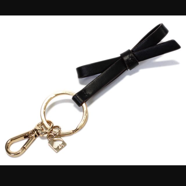New Authentic Kate Spade Black Leather Bow Key Ring Key Chain