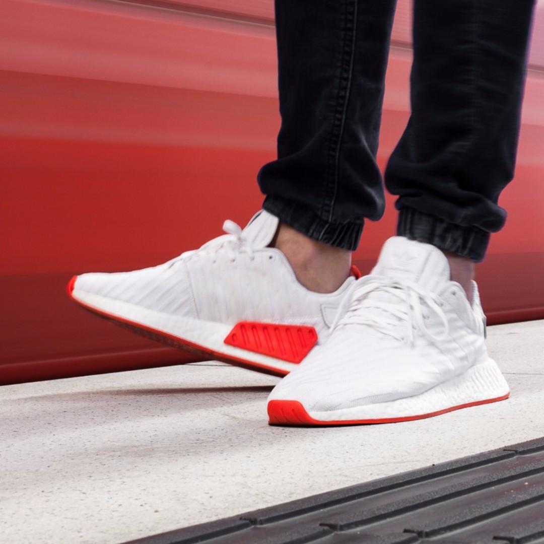 Adidas NMD R2 White Red, Men's Fashion 