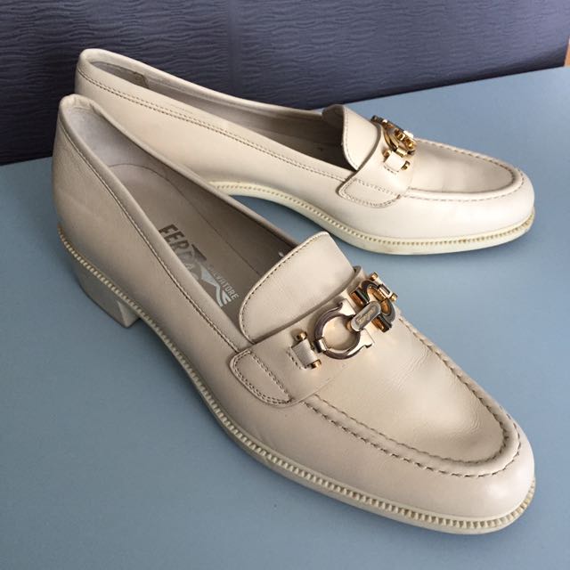 ladies cream leather loafers