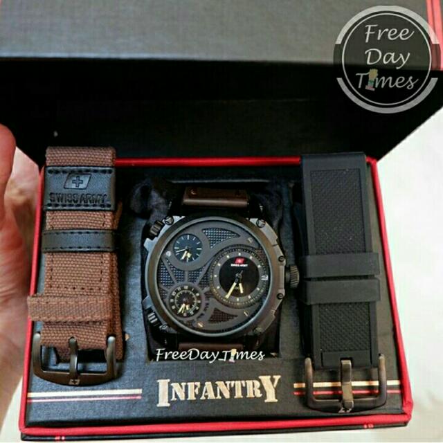 Swiss Army Infantry 3 Strap Brown Fesyen Pria Jam Tangan di Carousell