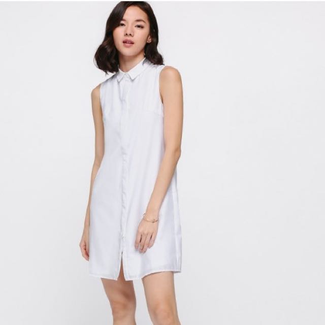 White sleeveless shirt dress clearance