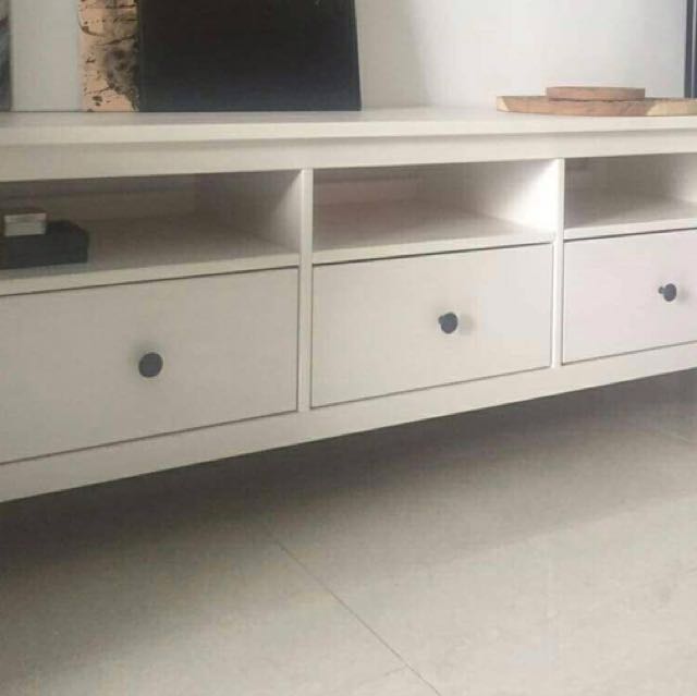 White Tv Console Cabinet Hardly Used Furniture Shelves Drawers On Carousell