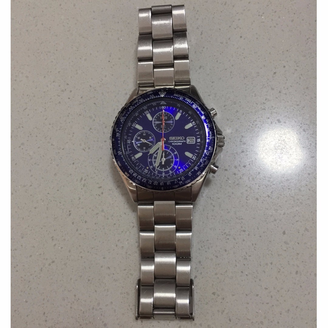 Seiko men's snd255p1 flightmaster pilot slide rule chronograph watch on sale