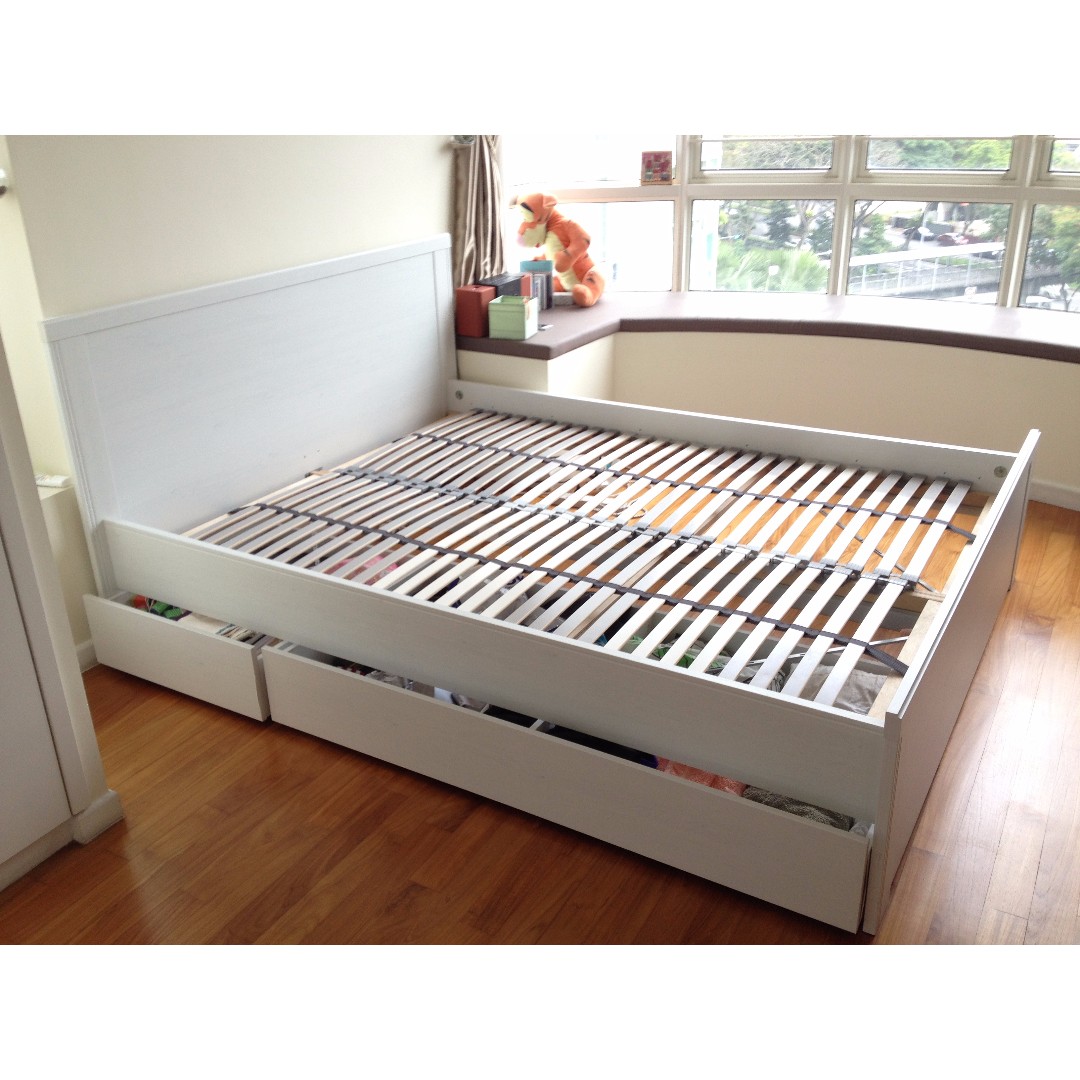 Ikea Brusali Queen Size Bed Frame With Storage Furniture Beds