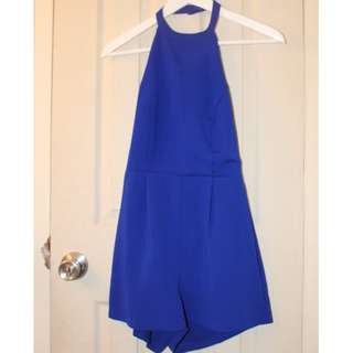 F21 Royal Blue Backless Halter Romper