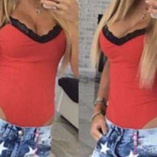 V Neck Bodysuit RED