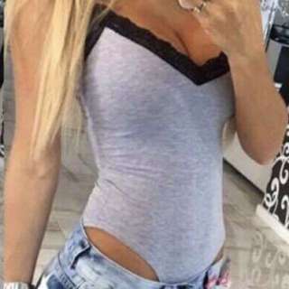 V Neck Bodysuit GREY