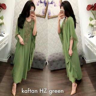 kaftan bordir kerancang ● kaftan bunga HZ hijau