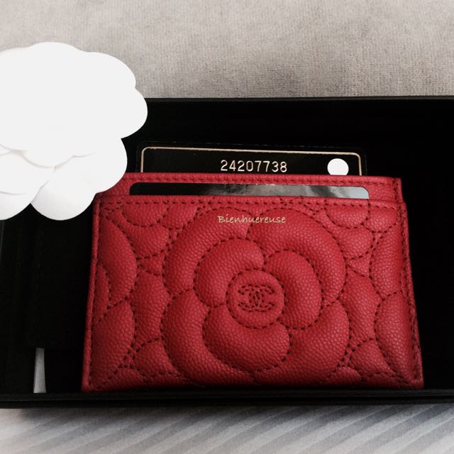 Chanel red camellia card holder store