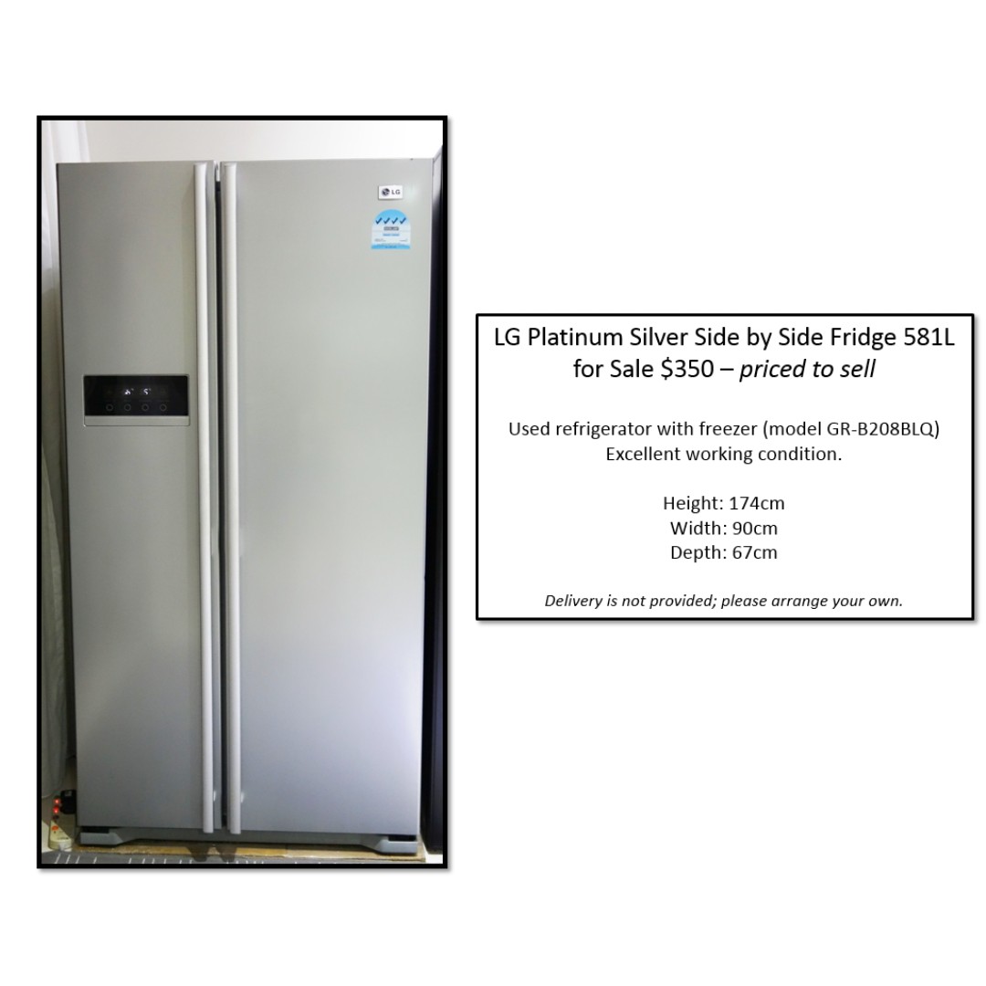 LG Platinum Silver Side by Side Fridge 581L, TV & Home Appliances