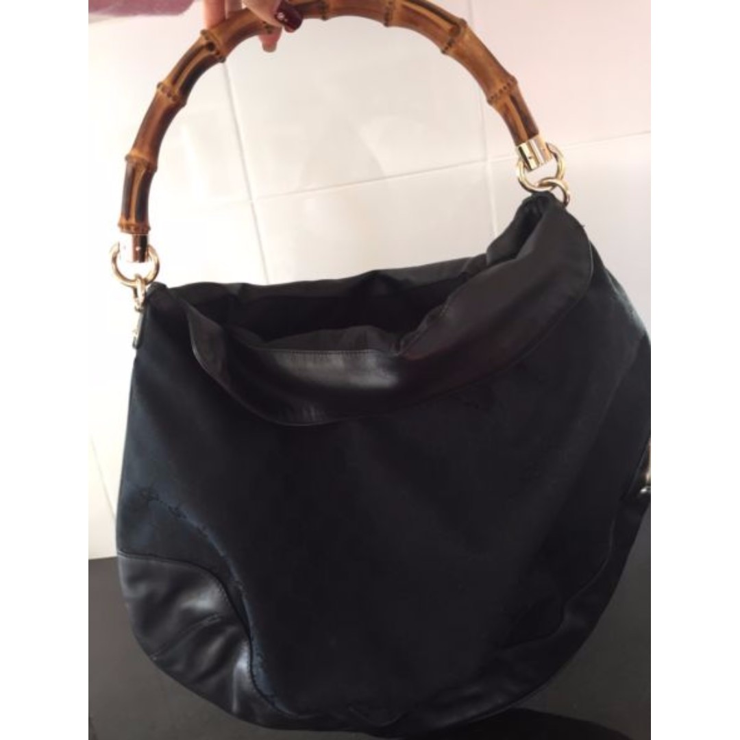 Authentic Gucci Diana Gg Canvas Black With Bamboo Handle Hobo Tote